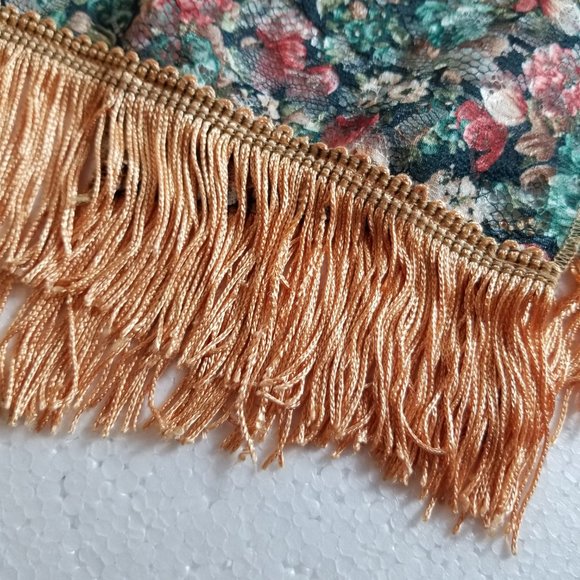 Ladies Floral Mesh Scarf with Shiny Peach Fringe 52 inches - Picture 1 of 7